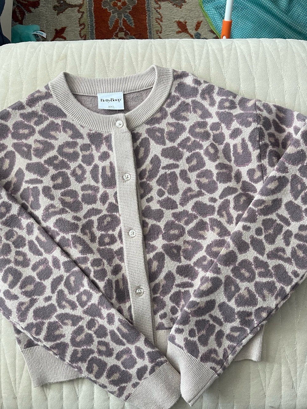 Betty Boop Mauve and Cream Leopard Print Button Cardigan